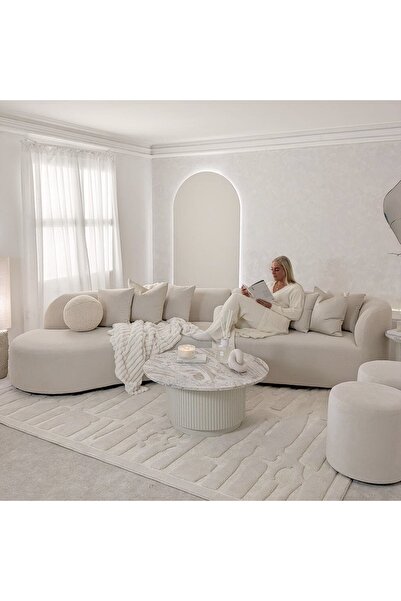 ERİZA Focus Fasulye Koltuk (TERS YÖN) Babyface 01 (KIRIK BEYAZ) Siyah Kasa