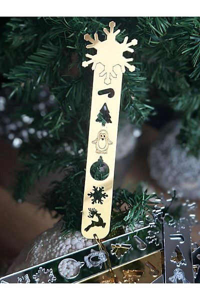 QUEEN AKSESUAR Mirrored Christmas Snowflake Deer Penguin Tree Patterned Gift Bookmark Bookmark Gold Gold