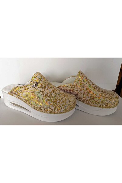 BLUMSABOTERLİK Papuci Sabo ortopedici complet pentru femei cu talpă Air Max cu model auriu strălucitor