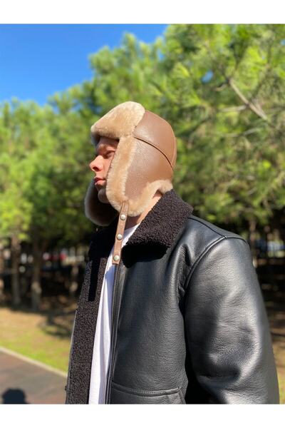 Mumcu's Leather Deri Kürklü Unisex Pilot Şapkası - Ushanka