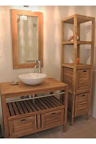 hgalpdesing Ahşap Lavabo Banyo Dolabı 3lü Set