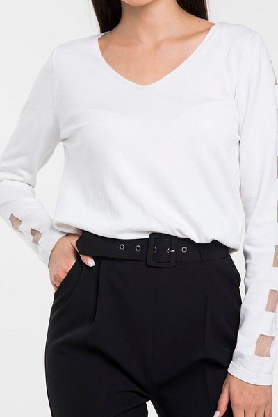 GAJA Women's Ecru V-Neck Sleeve Silvery Sweater Gj4835