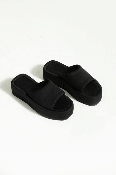 DUXAL SHOES Black Wedge Heeled Slippers