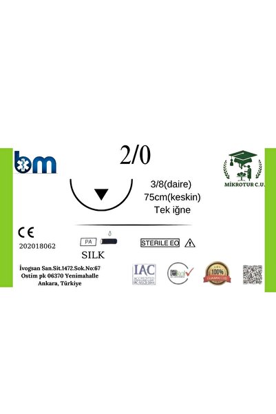 barishan medikal Mikrocerrahi Ipek Sütür Eğitim Seti 2/0 Sütür 3/8 (DAİRE) 75...