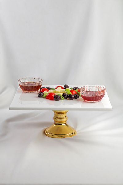 MERALP Presenting Gold Real Marble Cake Presentation, Metal Profile Handle