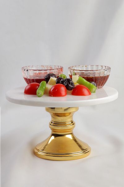 MERALP Presenting Gold Real Marble Cake Presentation, Metal Profile Handle