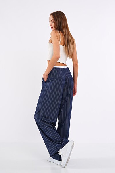 Assertivo Tekstil ASSERTİVO KEMERİ ASTARLI ÇİZGİLİ PLAZZO KADIN PANTOLON