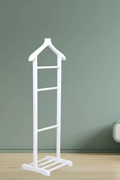 EROFİS Beyaz Ahşap Tekli Dilsiz Uşak, Ayaklı Dilsiz Uşak, Ayaklı Ahşap Askılık