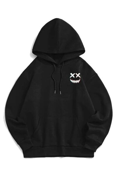 Adrift MABS Чорна худі з капюшоном та принтом на обличчі Oversize Sweatshirt