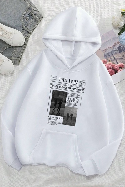 Adrift Φούτερ MABS Unisex Λευκό The 1997 με τύπωμα oversized με κουκούλα