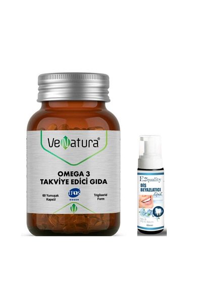 VeNatura Omega 3 Food Supplement - 60 Capsules, Tooth Whitening Foam Gift