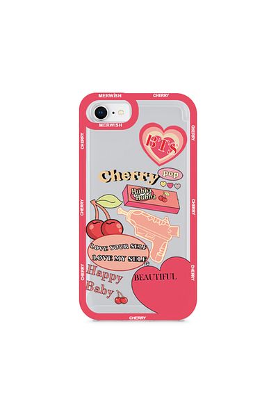 Merwish Luxury 2mm Camera Protected Cherry Patterned Silicone Case Compatible with Apple I?Phone 7 and 8