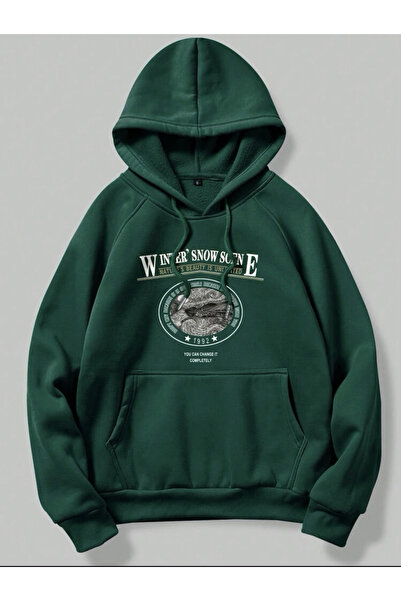 Tarzsokak Hanorac oversize cu glugă, imprimat cu WINTER SNOW, pentru bărbați,...