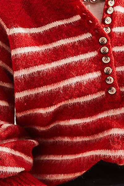 Bianco Lucci Women's Charmed Striped 11 Button Knitwear Sweater