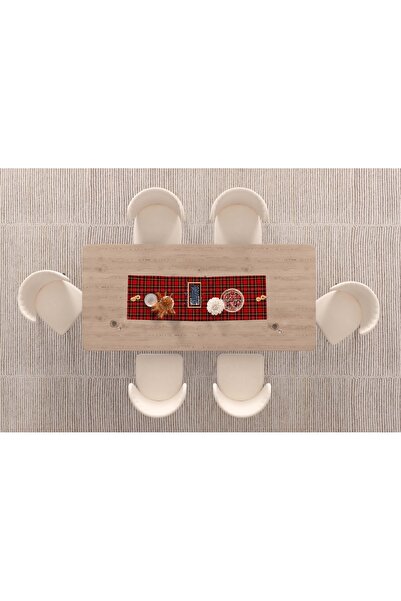 menesahome Ψηφιακός τυπωμένος δρομέας με θέμα την Πρωτοχρονιά με κόκκινο σκωτ...