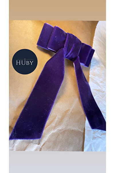 HUby design مشبك شريط مخملي كبير بإبزيم على شكل فيونكة