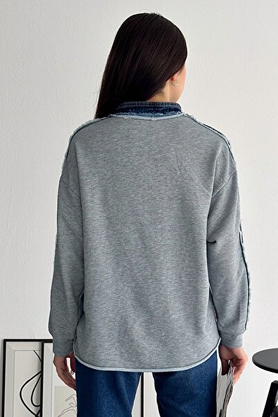 FEMELLE Dámská šedá mikina s kapsami na zip Denim Denim Detailed