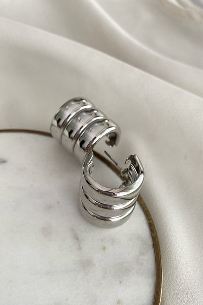 gaila design Silver Color 3 Hoop Curved Earrings