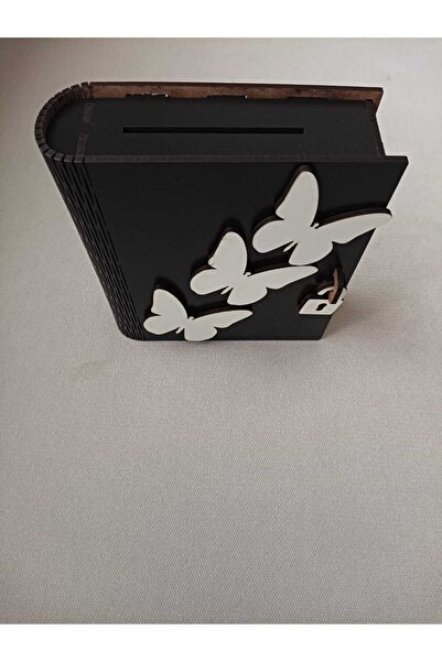 Şirin Lazer Pușculiță din lemn MDF în formă de carte, cu model fluture alb, p...