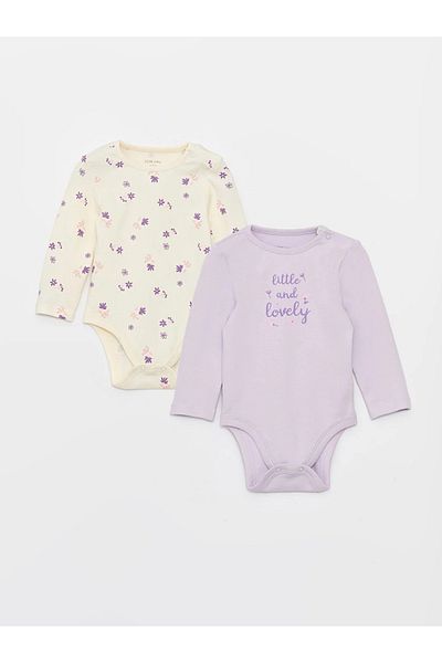 LC Waikiki Lcw Baby - Crew Neck Printed Snap Body for Baby Girl Set of 2