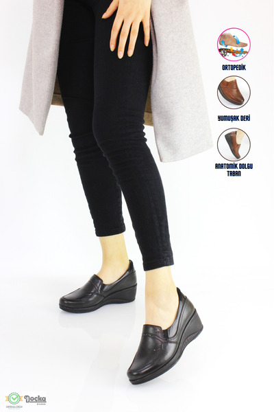 Forelli Kadın Bağcıksız Hakiki Deri Ortopedık Dolgu Topuk Ayakkabı