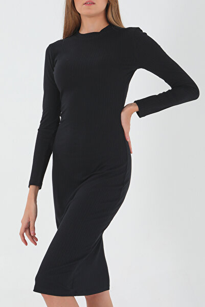 ESPİNA Women's Report Camisole Half Turtleneck Dress Dark BLACK