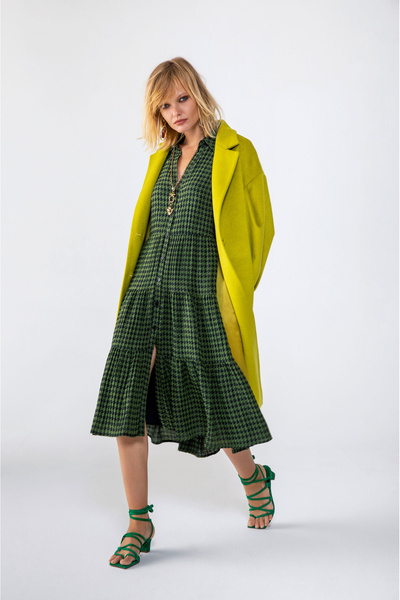 Berr-ın Houndstooth Patterned Khaki Dress