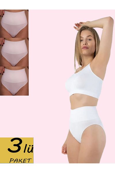 MİSTİRİK Mabet Model 3-Piece Waist and Belly Recovery High Waist Slip Panties White Color