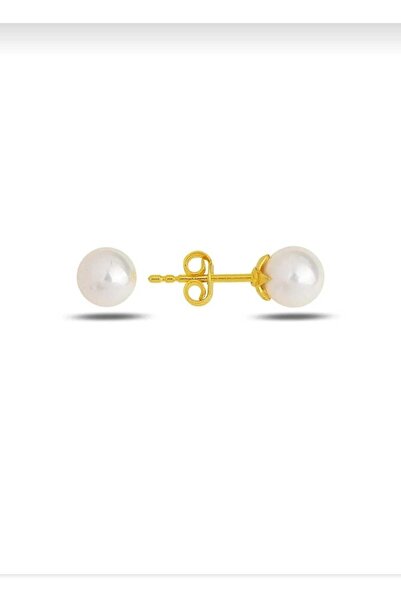 KAR DİAMOND Gümüş Altın Kaplama 7 mm inci Küpe - Sertifikalı