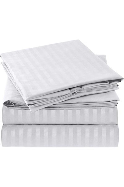 Good Morning Cearşaf neelastic din satin de bumbac cu dungi 180x260 240x260 Cearşaf de hotel simplu - dublu