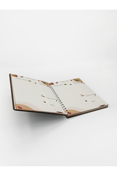 Vagonik Carnet de rețete de gătit cu design special, cu copertă din lemn, dimensiune mare, 160 de pagini