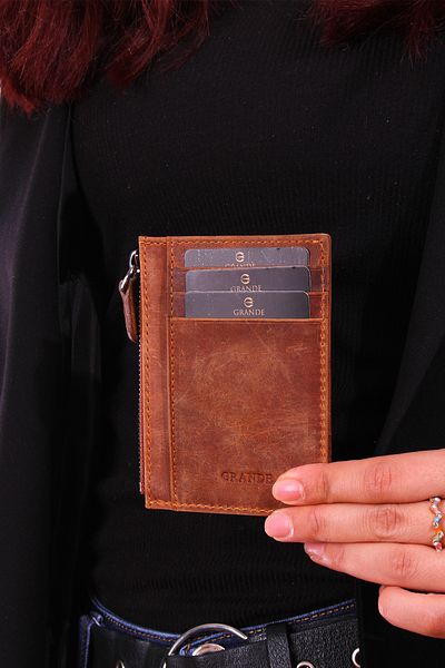 Grande 853 Unisex γνήσιο δέρμα λεπτή θήκη για κάρτες CRAZY BROWN