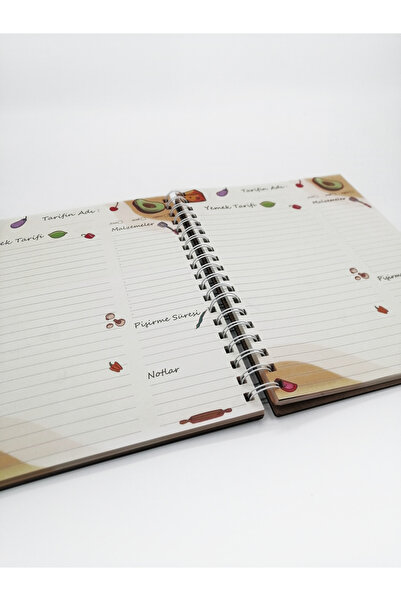 Vagonik Carnet de rețete de gătit cu design special, cu copertă din lemn, dimensiune mare, 160 de pagini