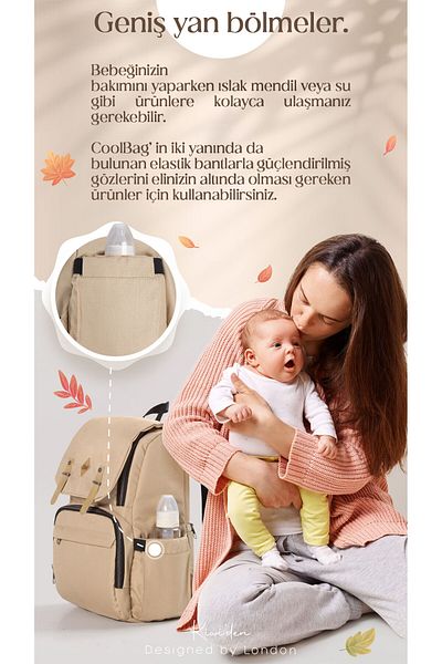 Kiwi Coolbag Baby Care Bag - Salmon Color Baby Backpack with Thermal Eye and Waterproof