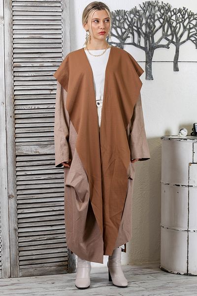 Chiccy Trench cu mânecă lungă, cu glugă, cu guler, cu șal, bej închis