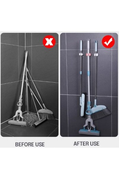 Generic Brand Adhesive Practical Mop Holder 4 Pieces Gray