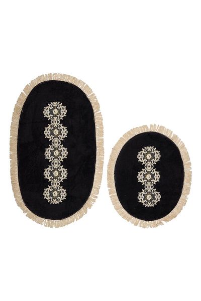 Alanur Home Eiffel Fringed Welsoft Lace 2-Piece Bathroom Toilet Set Black