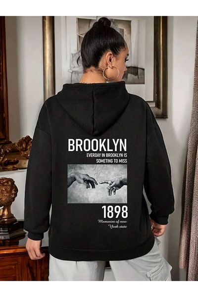 Medinenur Унисекс блузка с качулка Brokklyn с щампа на гърба