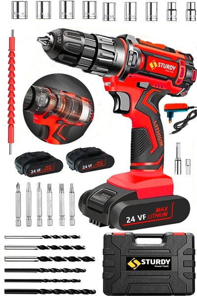 Sturdy Çelik DARBELİ Bakır Sargılı Çift Akülü Şarjlı Matkap Vidalama 27 Parça...