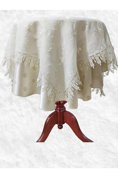 CEBECİ TİCARET Table Fiskos Cover Crinkle French Danetelli Ecru Size 100x100 Cm