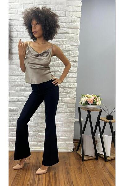 ROZALLİNİ Degaje Yaka Askılı Saten Bluz