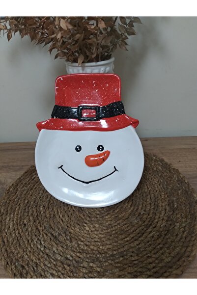 RENKLİMASALTASARIMLAR Red Snowman Patterned Christmas Plate