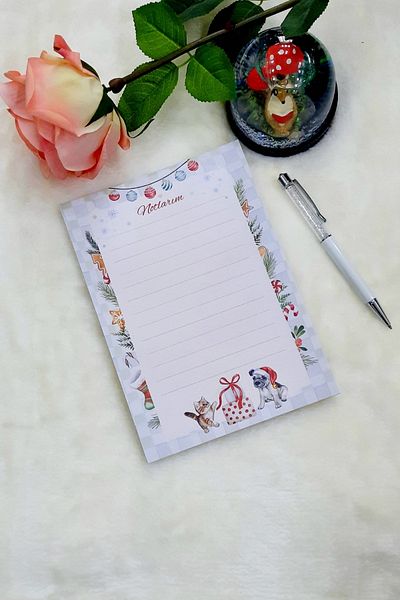 Burak Baskı Tasarım New Year's Themed Cute Animals/ A-5 Note Pad Memo Pad, Notepad, Notebook, Note Paper, Notepad