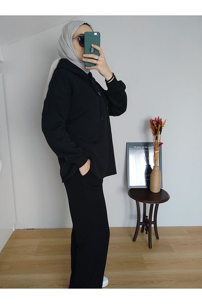Hena Store Black Hooded Trousers Sweat Set