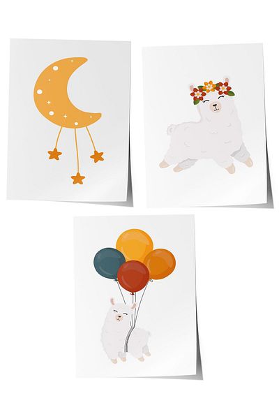 Postifull Baby Room Painting Set of 3, Baby Room Wall Decor, Kids Room Decor, Frameless Poster