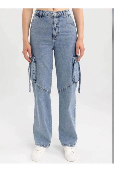 KAMİLKUNDURA Pantolon kargo cep Jean kadın uzun