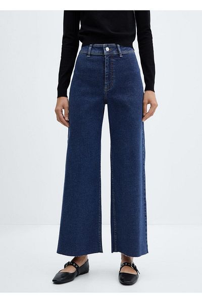 MANGO Woman Blugi culotte cu talie înaltă