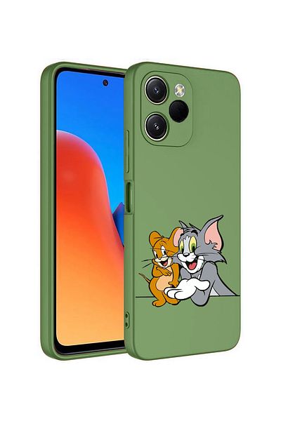 Merwish غطاء حماية من السيليكون متوافق مع هاتف Xiaomi Redmi 12 بنمط توم وجيري باللون الأخضر