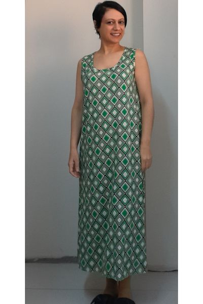 Mertcan Butik Φόρεμα από χτενισμένο βισκόζη με πράσινο σχέδιο με χοντρό λουράκι