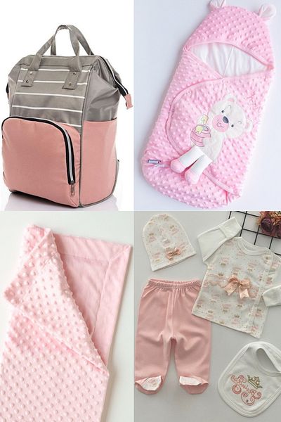 sahra bebek 4-PACK LARGE BIRTH SET (HOSPITAL RELEASE, BABY CARE BAG, 100% COTTON SWADDLE AND CHICKPEA BLANKET)
